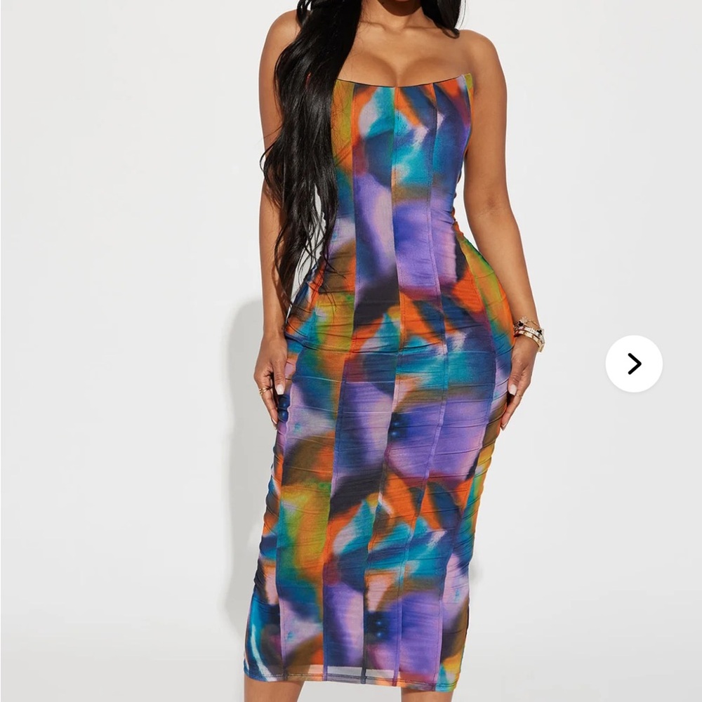 FASHION NOVA “On Point Mesh Corset Midi Dres”